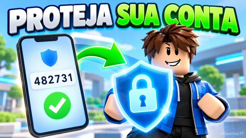 Avatar do Roblox com escudo e código de verificação em duas etapas
